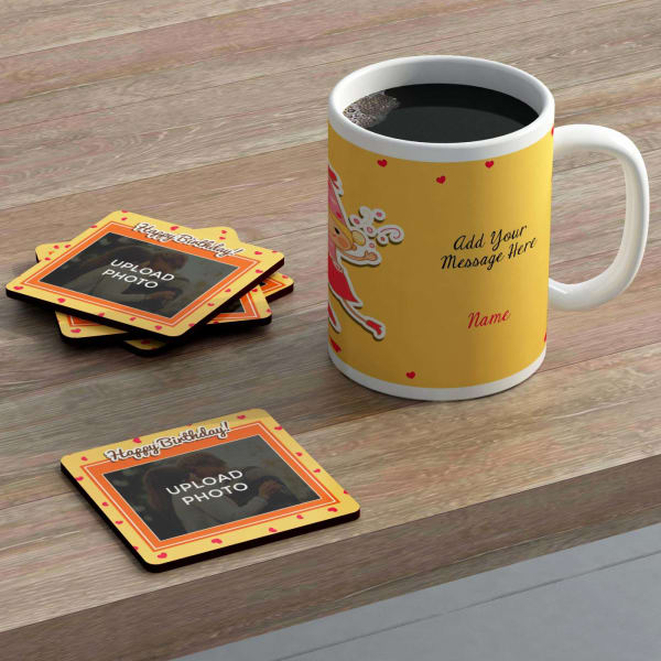 Floating Hearts Personalized Birthday Mug Coasters combo