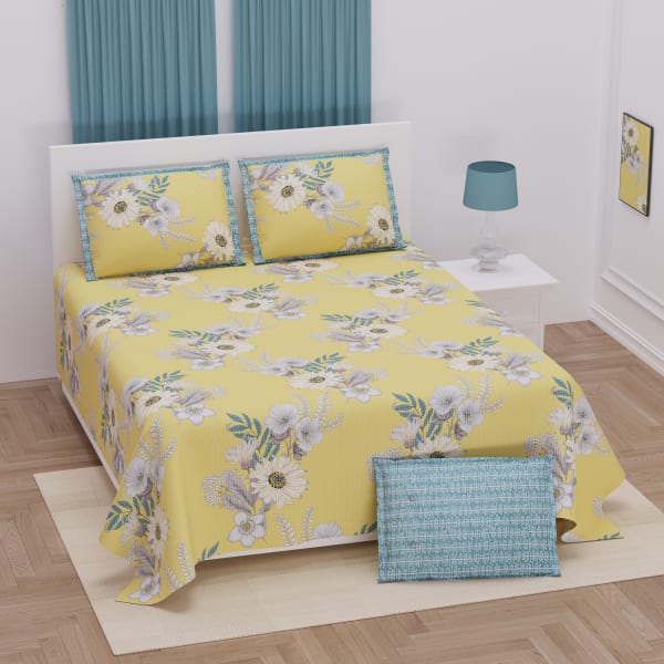 Floral Bunch - Printed Cotton Double Bedsheet With Pillow Covers