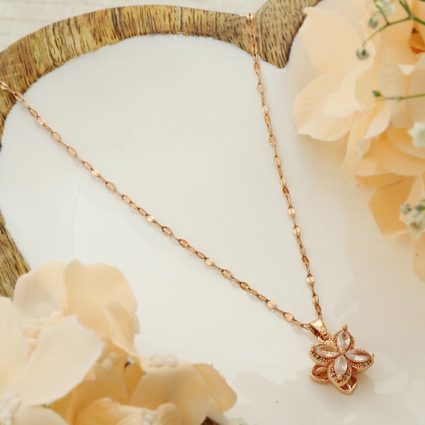 Floral Charm Rotating CZ Pendant - Rose Gold