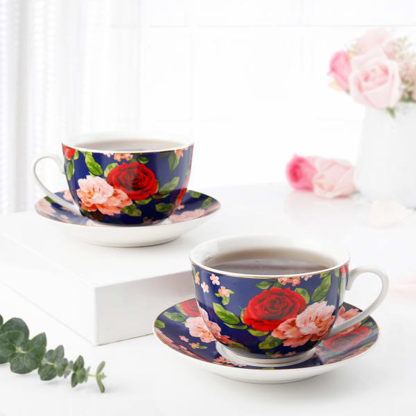Floral Flair Cup And Saucer - Set Of 2