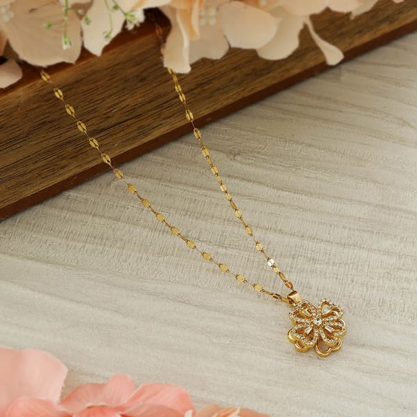 Floral Heart Rotating CZ Pendant - Yellow Gold