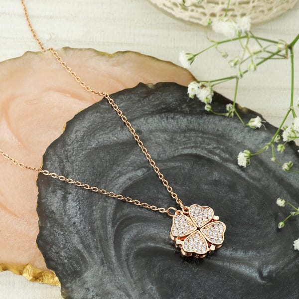 Floral Hearts Openable CZ Pendant - Rose Gold