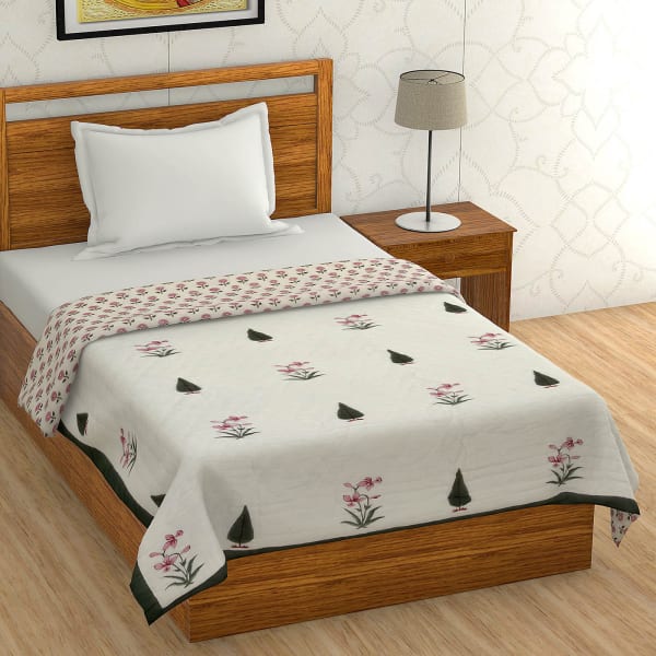 Floral Jaipur Block Print Single Bed Quilt