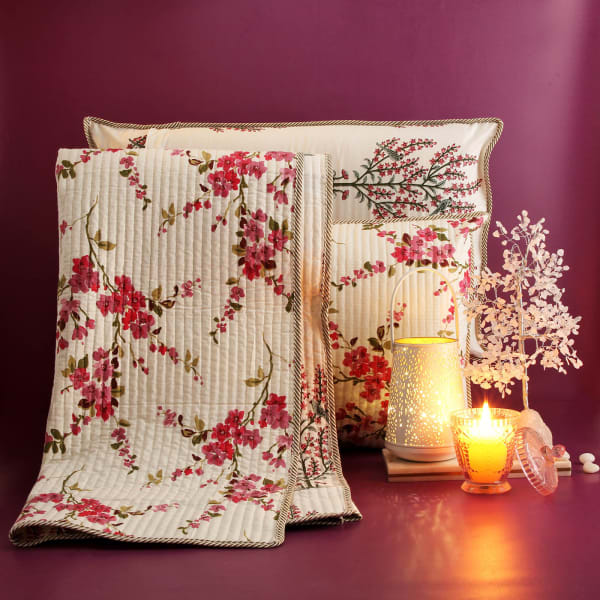 Floral Jaipuri Double Bed Linen Set