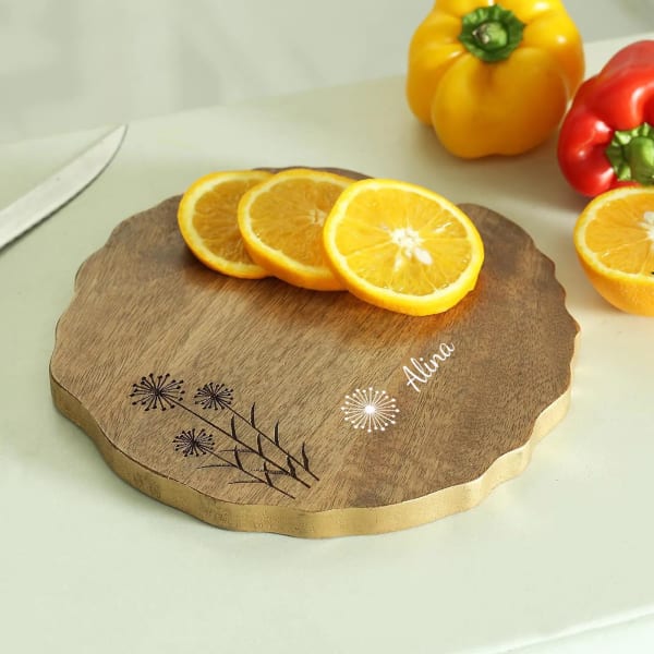 Floral Motif Personalized Wooden Platter