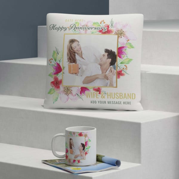 Floral Personalized Anniversary Cushion & Mug