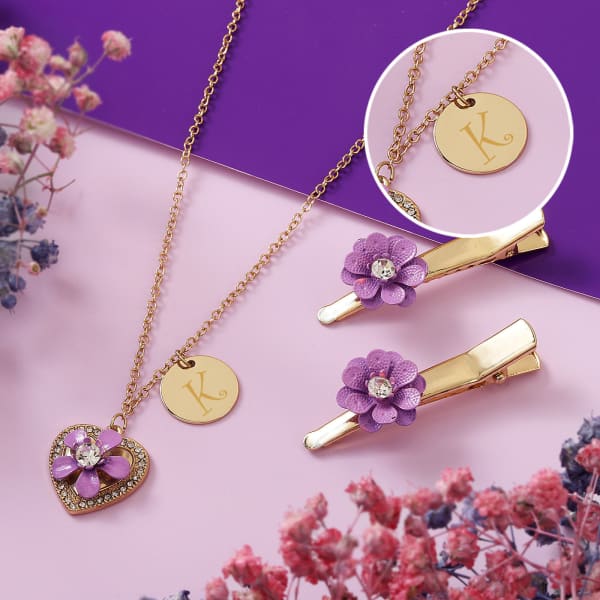 Floral Personalized Girls Pendant Set