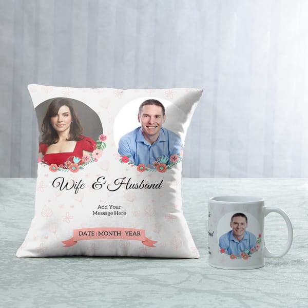 Floral Personalized Wedding Cushion & Mug