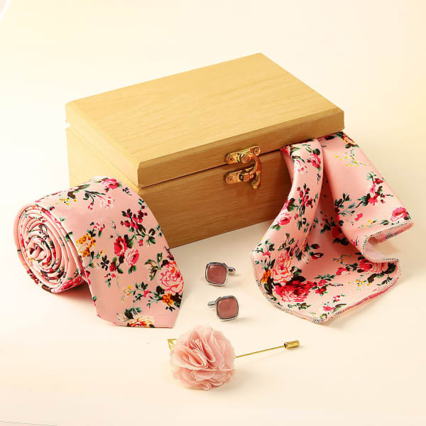 Floral Pink Necktie Set in Gift Box