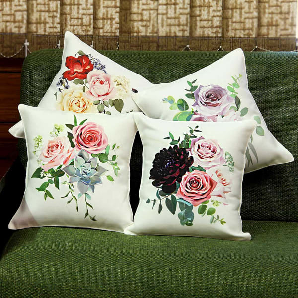 Floral Print Set of 4 Canvas Cushions