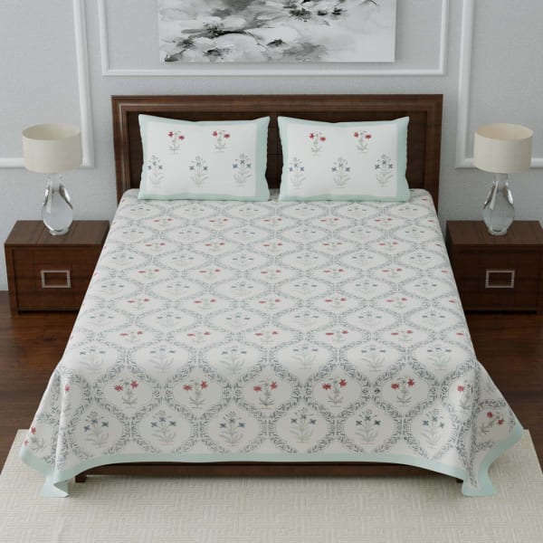 Floral Printed Designer Double Bedsheet with Pillow Covers