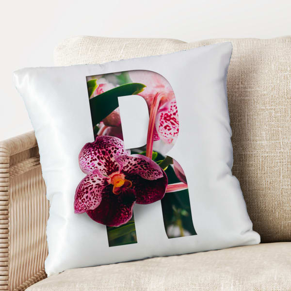 Floral Printed Personalized Initial Cushion