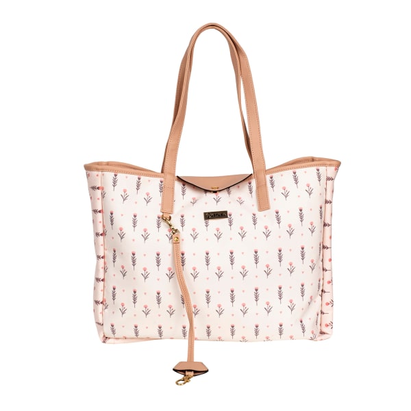 Floral Reversible PU Leather Tote Bag - Light Pink