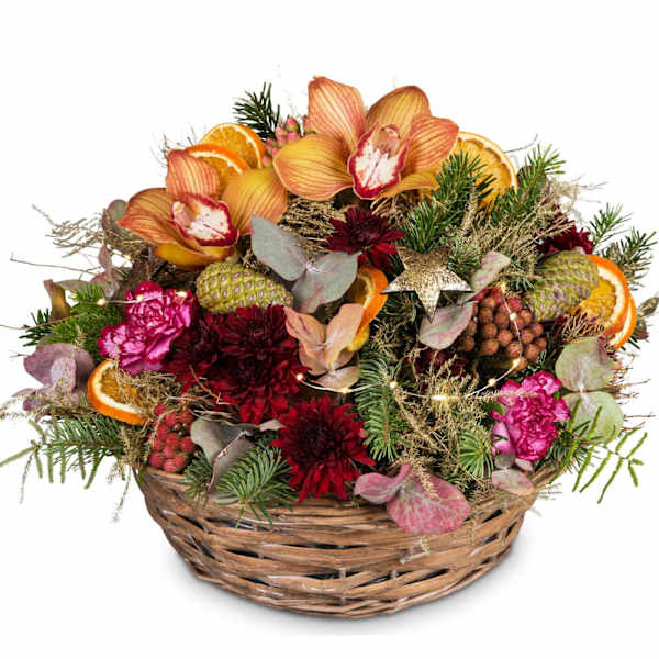 Flower arrangement Elegant Gift with Christmas lights