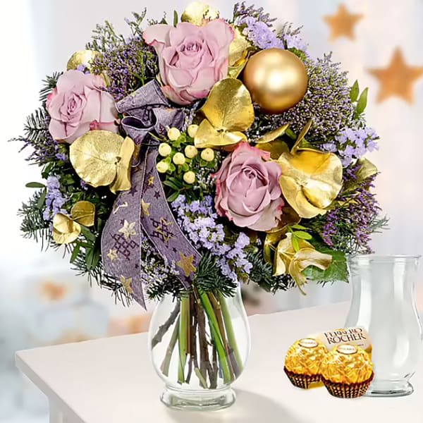 Flower Bouquet Wintergedicht with vase and 2 Ferrero Rocher