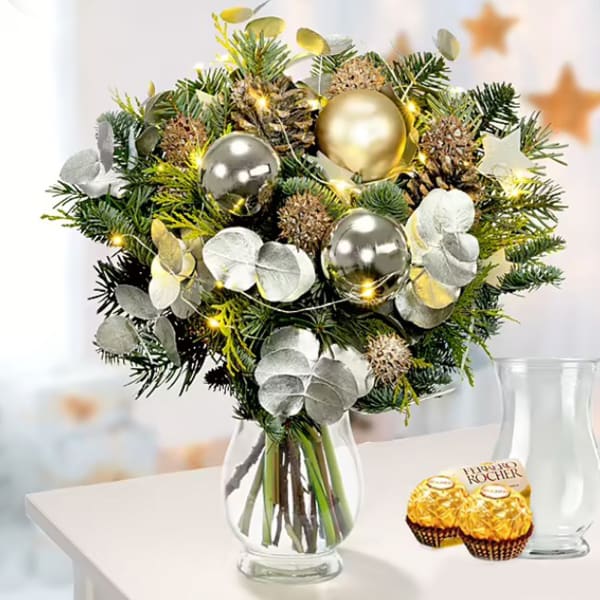 Flower Bouquet Winterleuchten with vase and 2 Ferrero Rocher