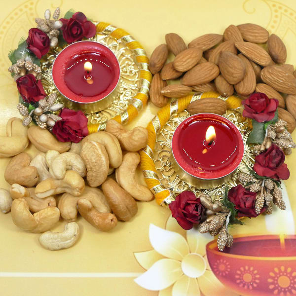 Flower Diyas with Dry Fruits