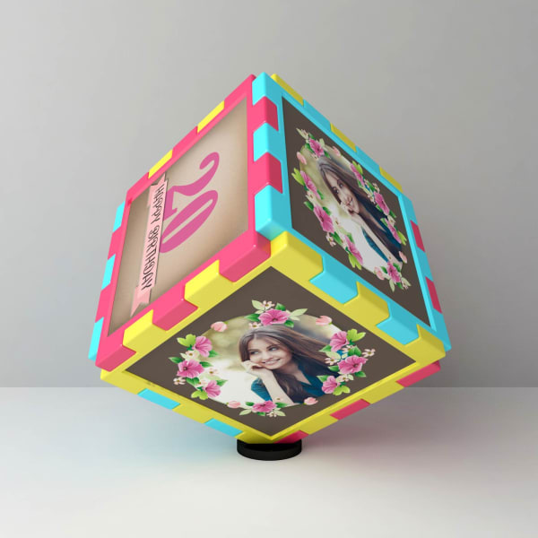 Flower Frame Personalized Birthday Photo Cube Gift Send