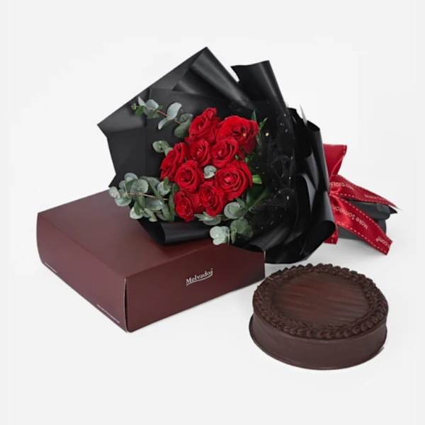 Flowers with Melvados Royal Chocolate Truffle Frozen Cake