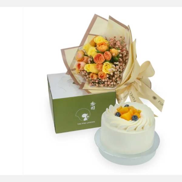 Flowers with The Pine Garden Mango Passionfruit Cake