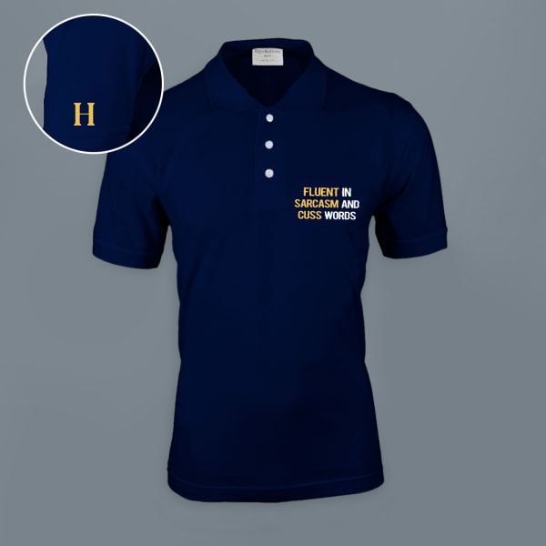 Fluent In Sarcasm Personalized Polo T-shirt - Navy Blue
