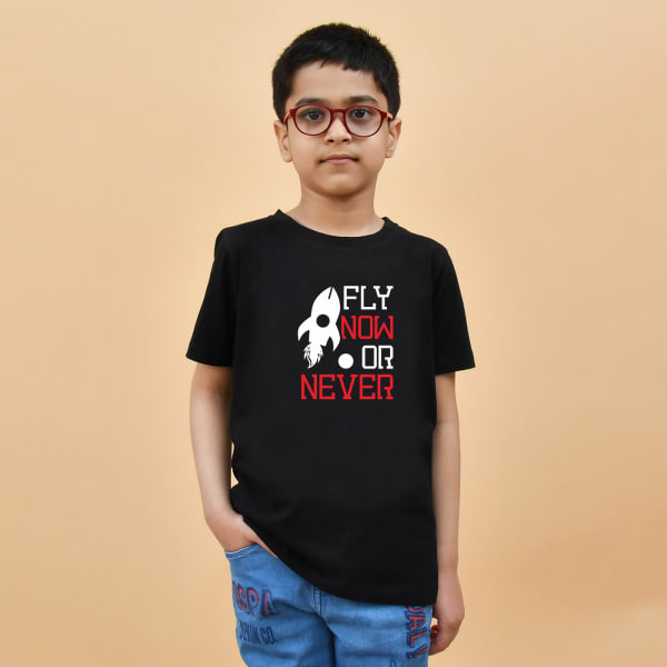 Fly Now or Never Black T-Shirt for Boys