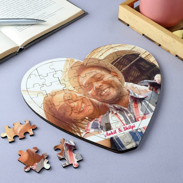 Forever Love Personalized Wooden Jigsaw Heart Puzzle