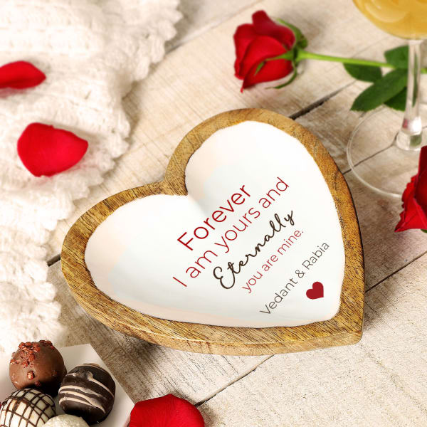 Forever Valentine Personalized Wooden Heart Platter