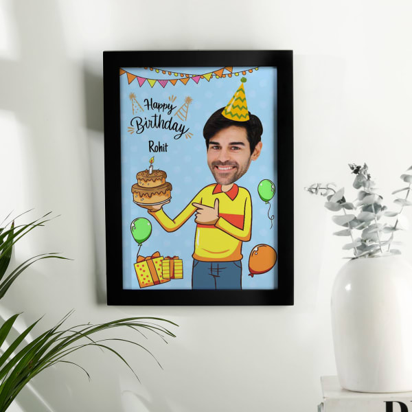 Fun Personalized Caricature in Birthday Photo Frame Style for Men