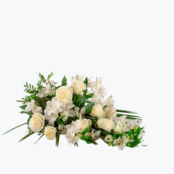Funeral Bouquet with texted ribbon
