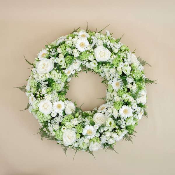 Funeral wreath in white tones