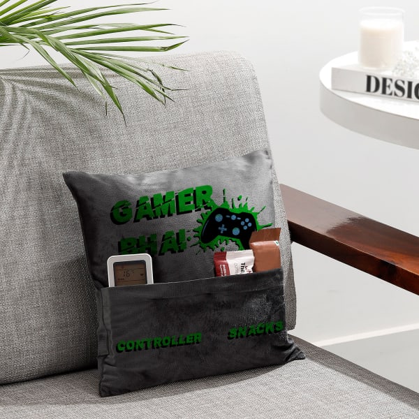 Gamer Bhai Velvet Pocket Cushion - Grey
