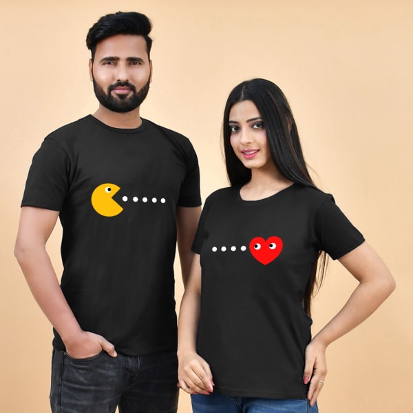 Gaming Lover Couple T-Shirt Combo - Black