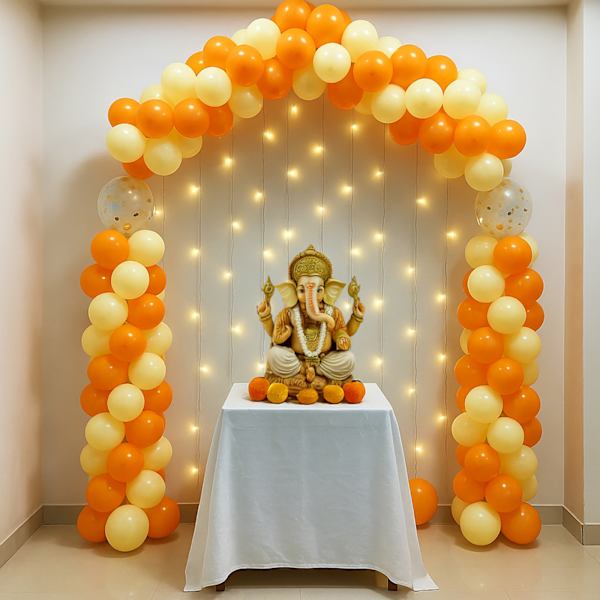 Ganesh Chaturthi Balloon And Lights Decor For Mandap