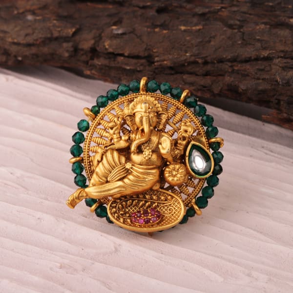 Ganesha Antique Gold Finish Adjustable Ring