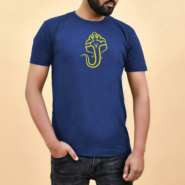 Ganesha Cotton T-Shirt For Men - Blue