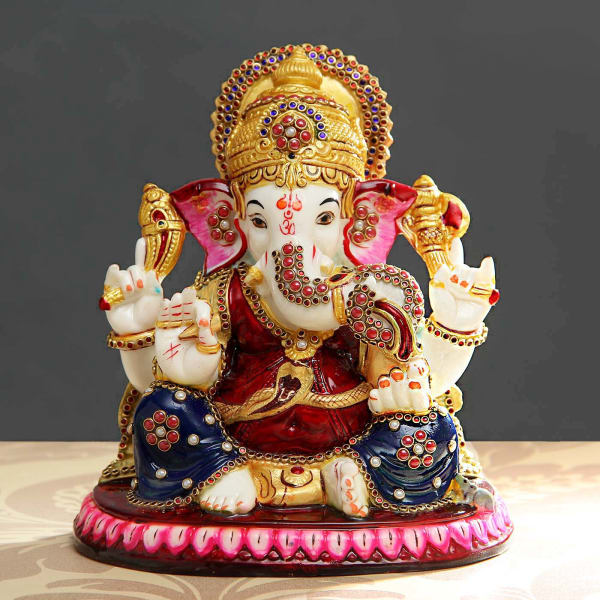 Ganesha Idol of Resin with Kundan and Meena Work