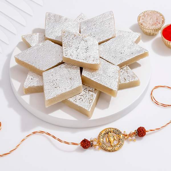 Ganesha Rakhi And Kaju Katli Duo
