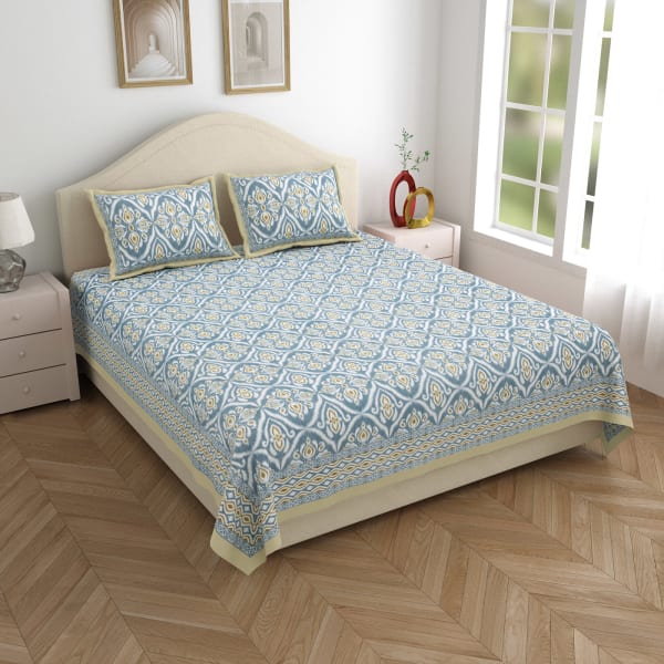 Gentle Blue Double Bedsheet With Pillow Covers