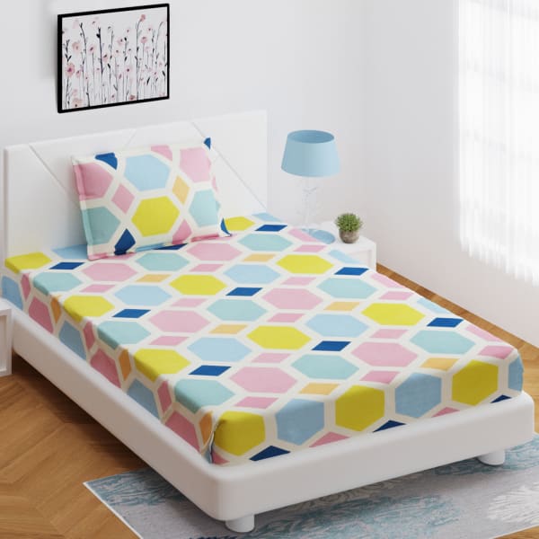 Geometric Print Fitted Single Bedsheet