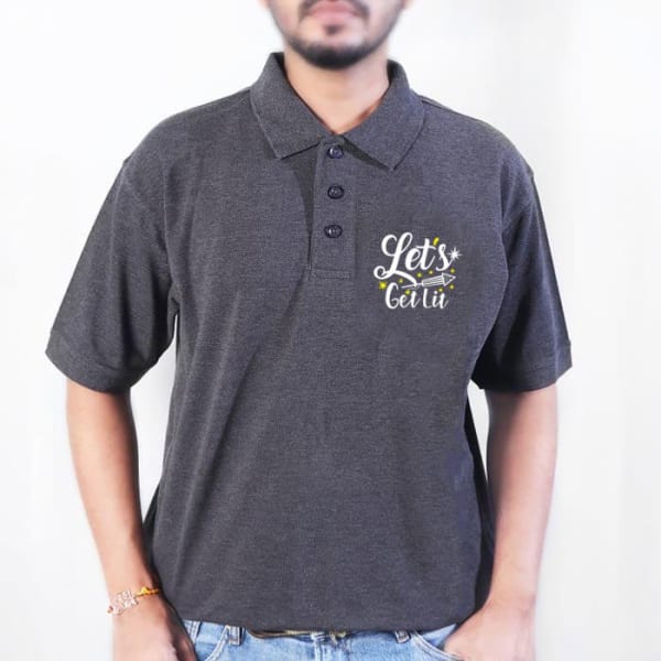 Get Lit Cotton Polo T-Shirt For Men - Grey