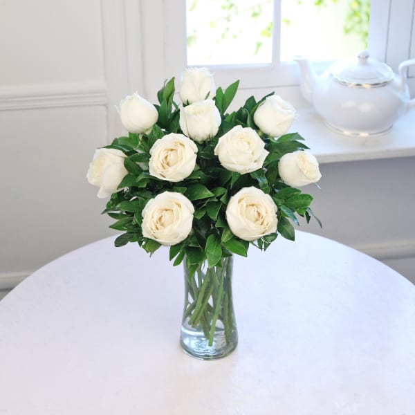 Order Glass Vase Arrangement Of 10 White Roses Online At Best