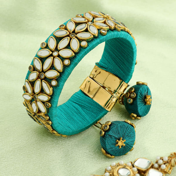 Kundan Gold Plated Rakhi Set For Brother - Rajasthani Chuda Bracelet With Keychain Gift