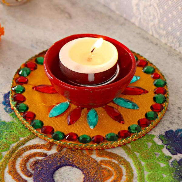 Glittering Decorated Diwali Diya Gift Send Diwali Gifts Online L11073018 Igp Com