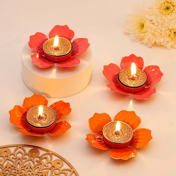 Glow Of Diwali Floral Diyas - Set Of 4