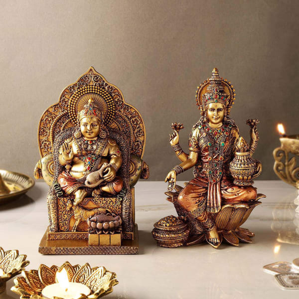 Goddess Lakshmi And Lord Kuber Sitting Idols