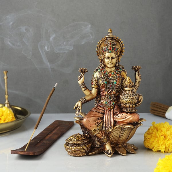 Goddess Lakshmi Idol With Scented Agarbatti And Stand