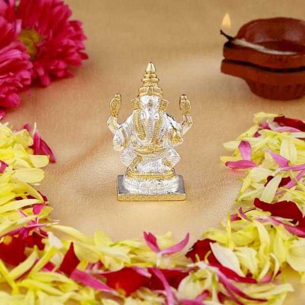 Gold And Rhodium Plated Lord Bal Ganesha Idol