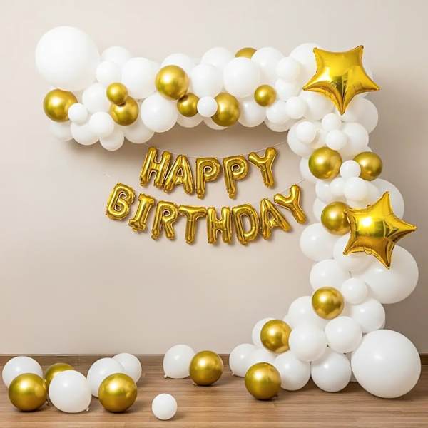Buy\/Send Gold And White Birthday Balloon Decor Online | IGP | JVS1420902