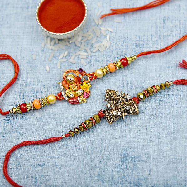 Gold & Colored Ganesha Rakhi with Beads & Pearls: Gift/Send Rakhi Gifts ...